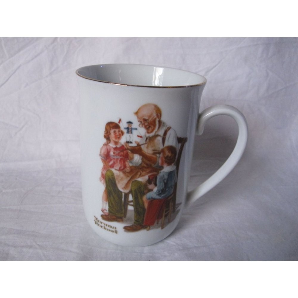 Collectible Norman Rockwell The Toymaker Coffee Cup/Mug 1982‎ Gold Rimmed Seal!